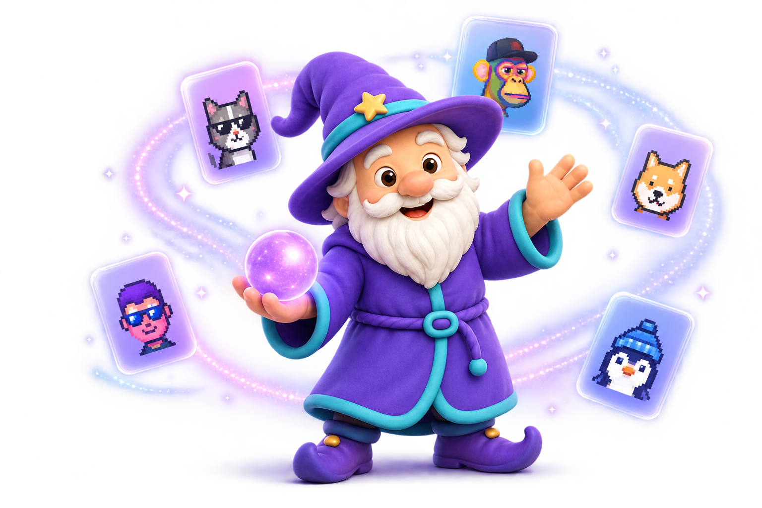 NFTWizard wizard presenting a collection of generated NFT characters