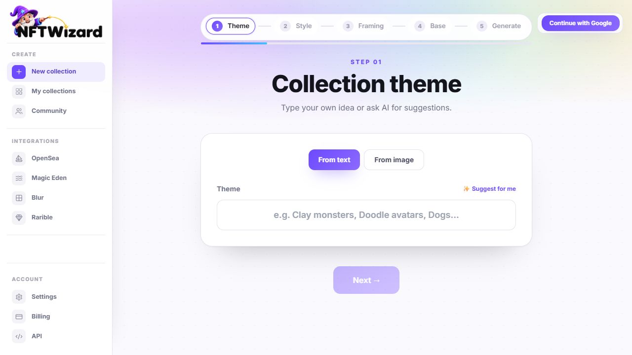 NFTWizard collection theme interface